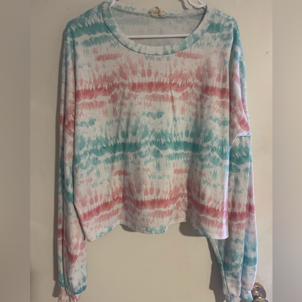 Peach Love California Tie-Dye Long Sleeve Top - Pink and Blue